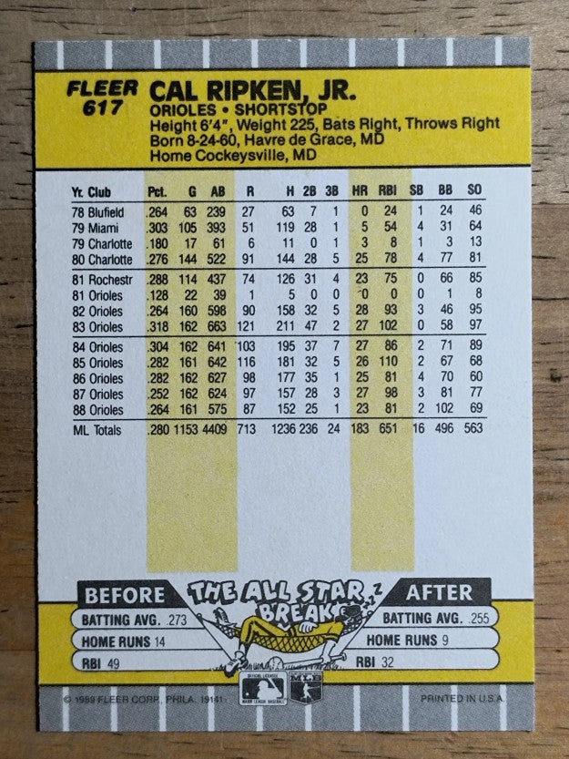 1989 Fleer #617 Cal Ripken