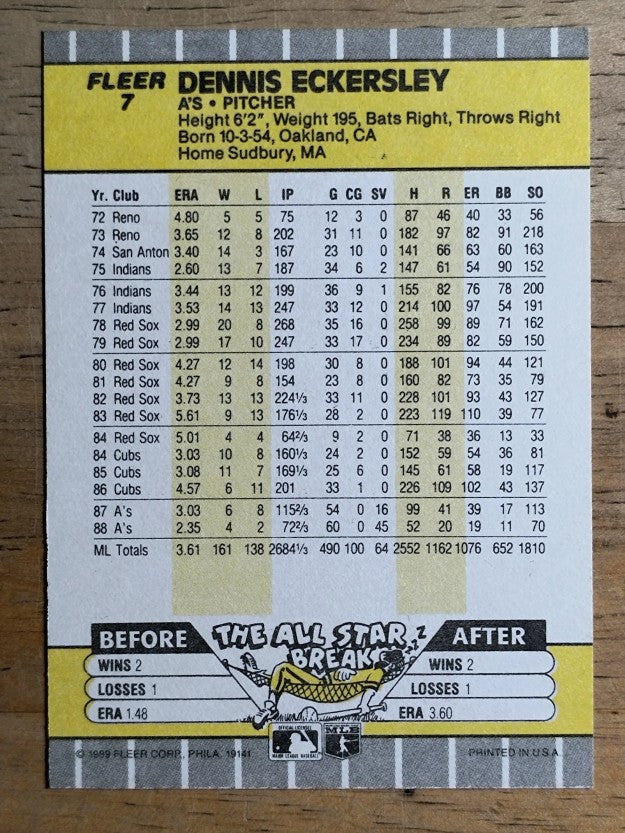 1989 Fleer #7 Dennis Eckersley