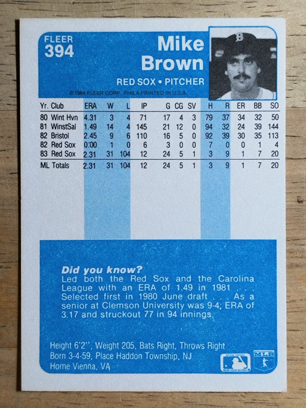 1984 Fleer #394 Mike G. Brown