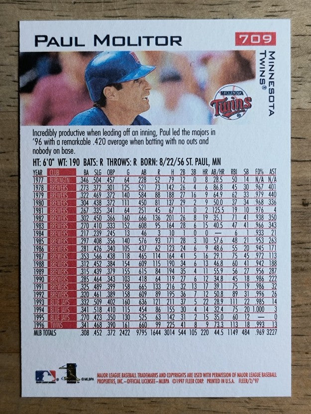1997 Fleer #709 Paul Molitor ENC