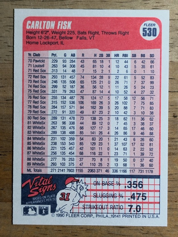 1990 Fleer #530 Carlton Fisk