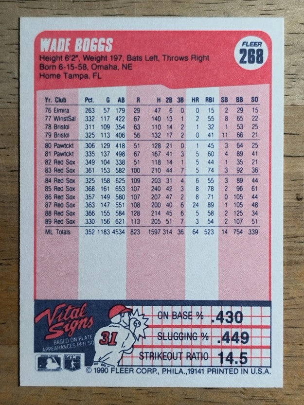 1990 Fleer #268 Wade Boggs