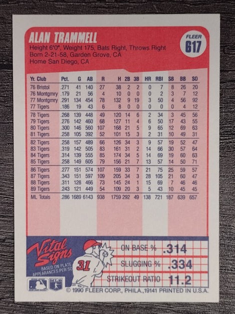 1990 Fleer #617 Alan Trammell