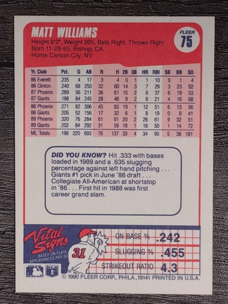 1990 Fleer #75 Matt Williams