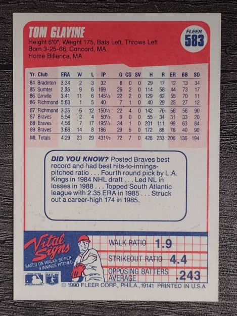 1990 Fleer #583 Tom Glavine
