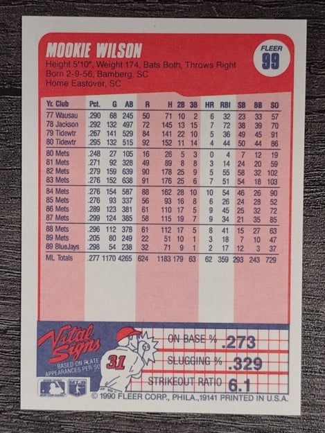 1990 Fleer #99 Mookie Wilson