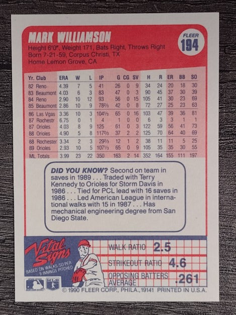 1990 Fleer #194 Mark Williamson
