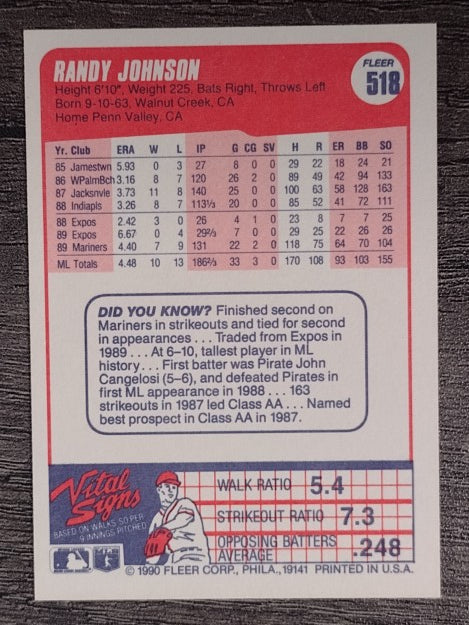 1990 Fleer #518 Randy Johnson
