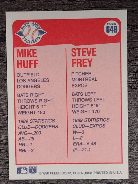 1990 Fleer #649 Mike Huff RC/Steve Frey RC