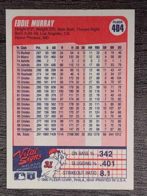 1990 Fleer #404 Eddie Murray