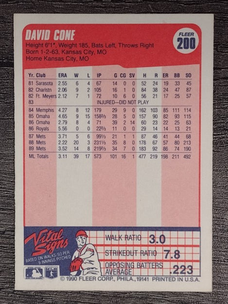 1990 Fleer #200 David Cone