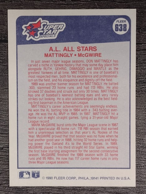 1990 Fleer #638 Don Mattingly/Mark McGwire