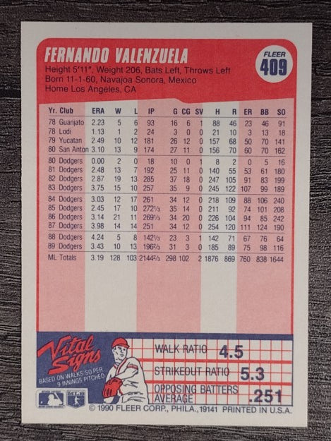 1990 Fleer #409 Fernando Valenzuela