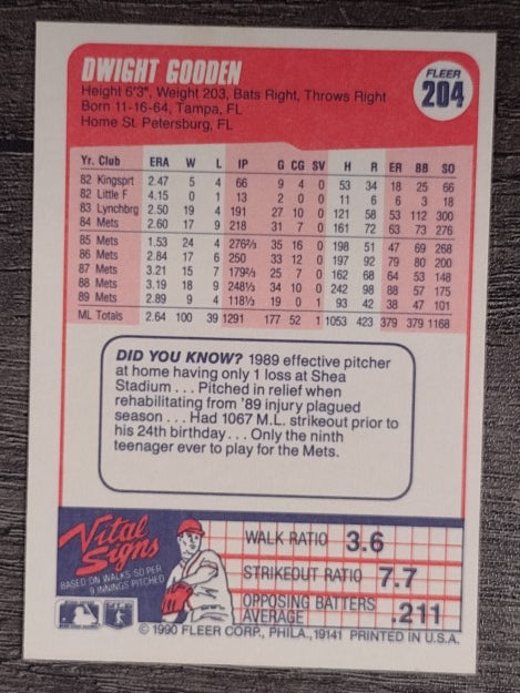 1990 Fleer #204 Dwight Gooden