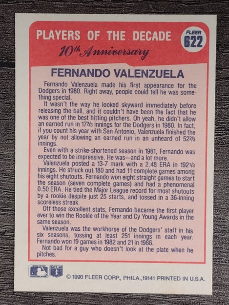 1990 Fleer #622 Fern.Valenzuela '81
