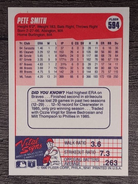 1990 Fleer #594 Pete Smith