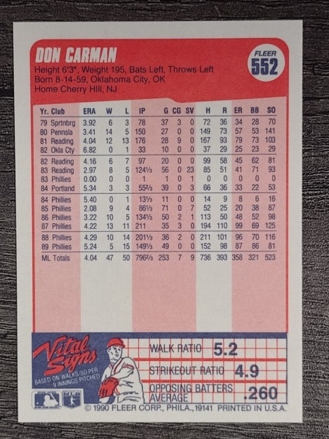 1990 Fleer #552 Don Carman