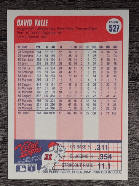 1990 Fleer #527 Dave Valle
