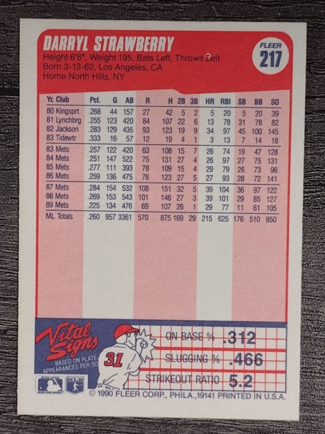 1990 Fleer #217 Darryl Strawberry
