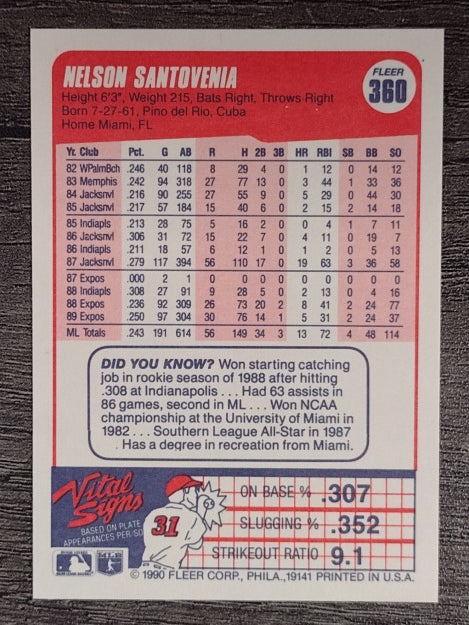 1990 Fleer #360 Nelson Santovenia