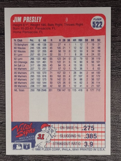 1990 Fleer #522 Jim Presley