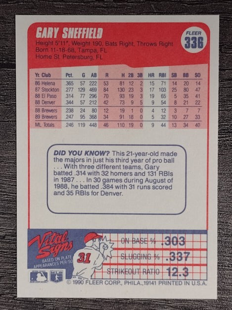 1990 Fleer #336 Gary Sheffield