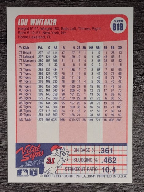 1990 Fleer #619 Lou Whitaker