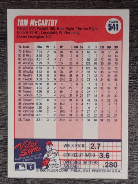 1990 Fleer #541 Tom McCarthy