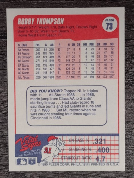 1990 Fleer #73 Robby Thompson