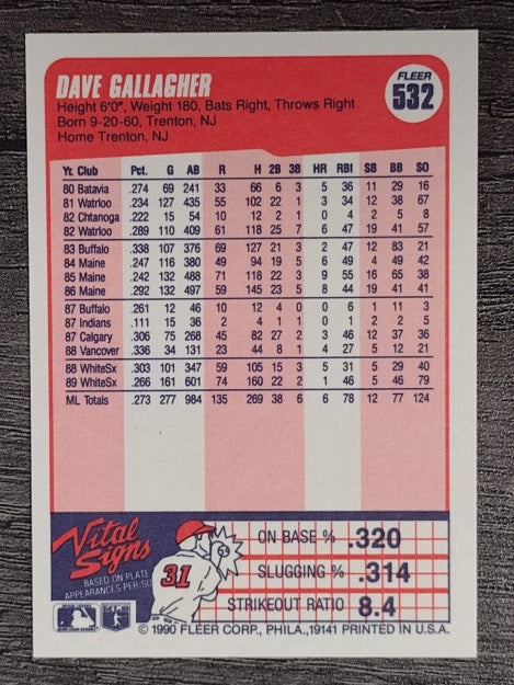 1990 Fleer #532 Dave Gallagher
