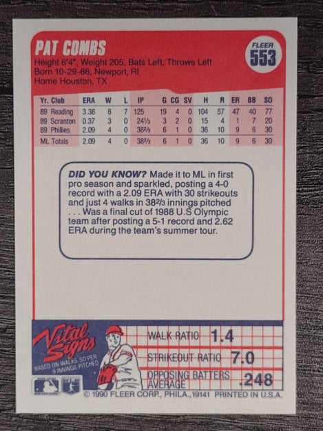 1990 Fleer #553 Pat Combs