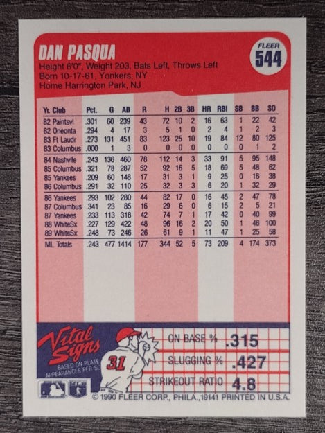 1990 Fleer #544 Dan Pasqua