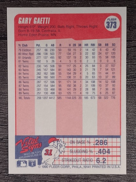 1990 Fleer #373 Gary Gaetti