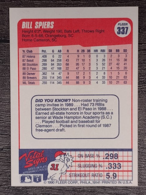 1990 Fleer #337 Bill Spiers