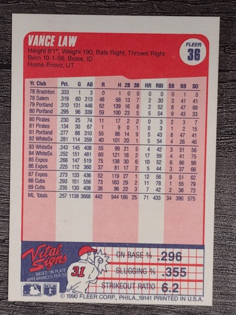 1990 Fleer #36 Vance Law