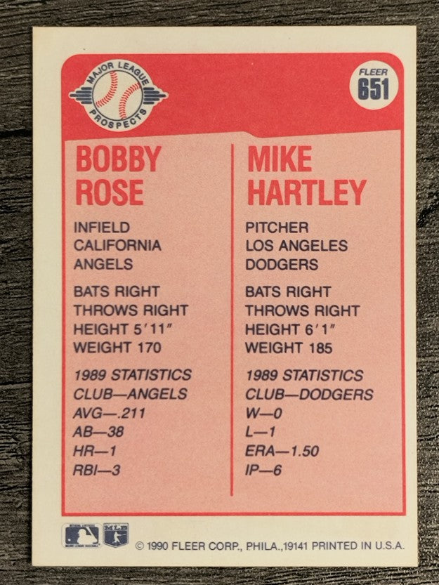 1990 Fleer #651 Bobby Rose RC/Mike Hartley RC
