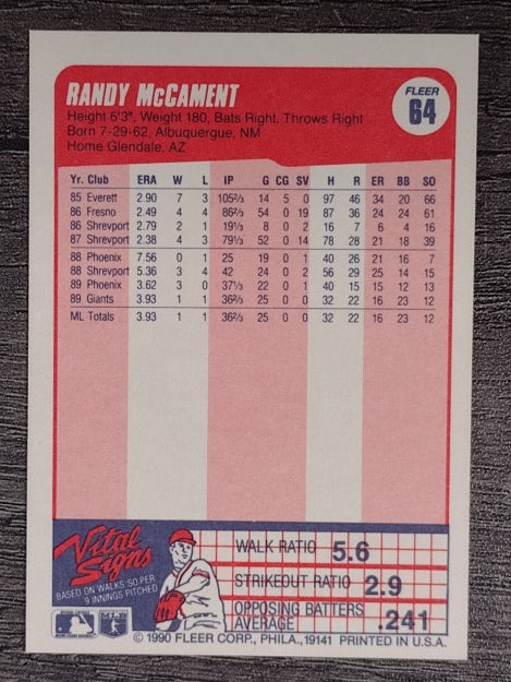 1990 Fleer #64 Randy McCament RC