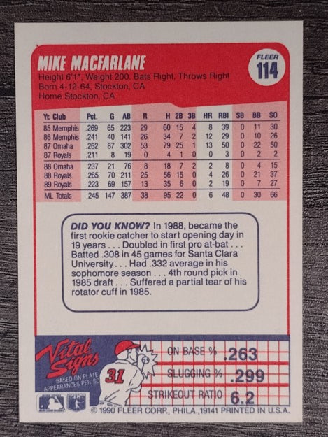 1990 Fleer #114 Mike Macfarlane