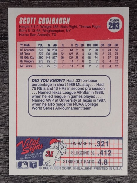 1990 Fleer #293 Scott Coolbaugh RC