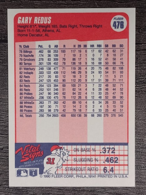 1990 Fleer #476 Gary Redus