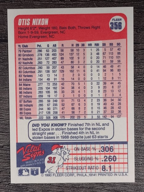1990 Fleer #356 Otis Nixon