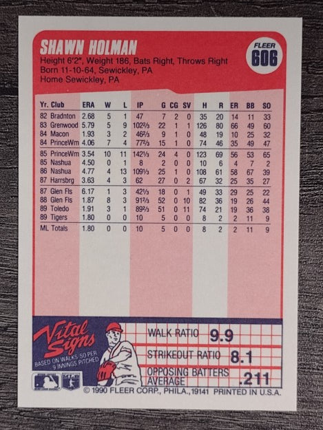 1990 Fleer #606 Shawn Holman RC