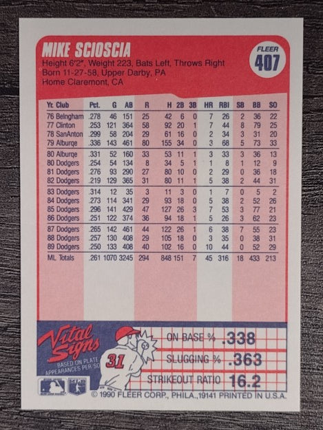 1990 Fleer #407 Mike Scioscia