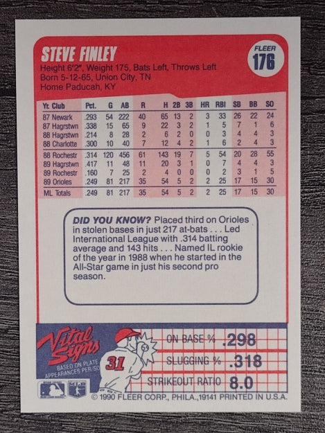1990 Fleer #176 Steve Finley
