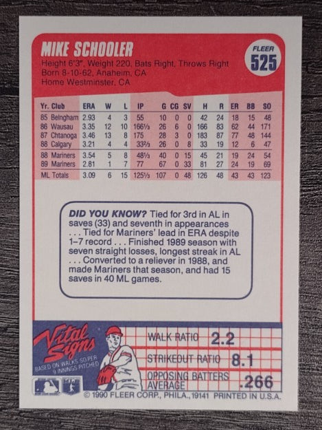1990 Fleer #525 Mike Schooler