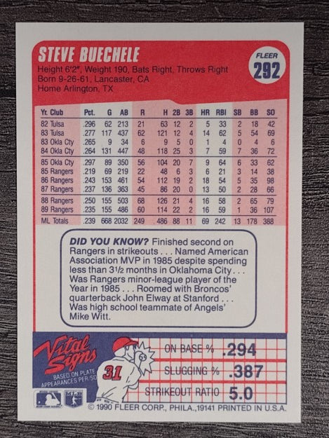 1990 Fleer #292 Steve Buechele