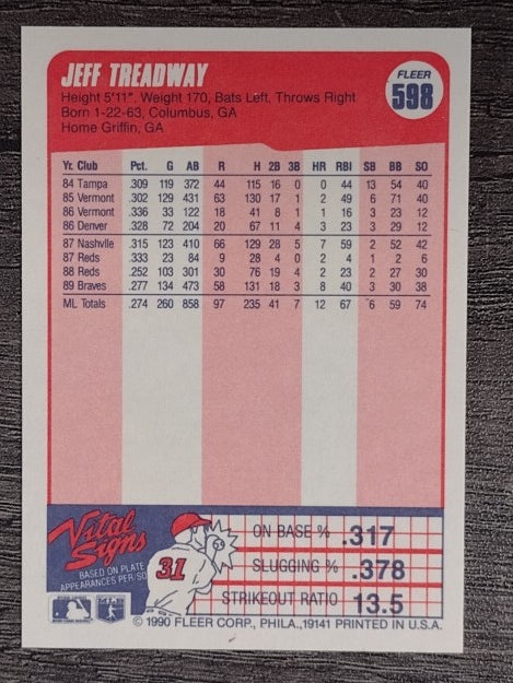 1990 Fleer #598 Jeff Treadway