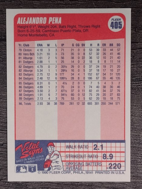 1990 Fleer #405 Alejandro Pena