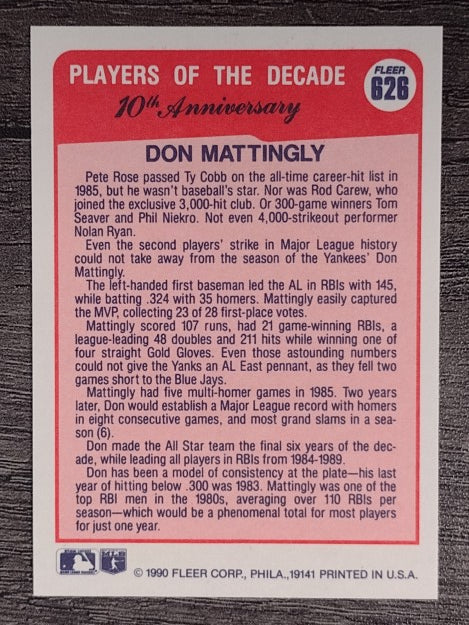 1990 Fleer #626 Don Mattingly '85