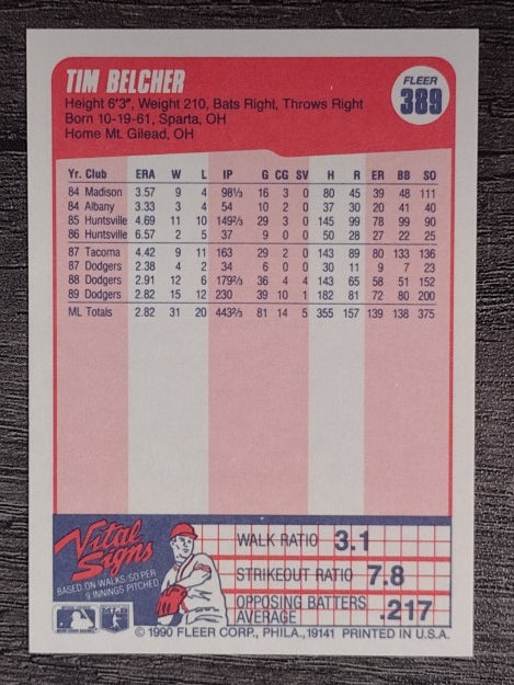 1990 Fleer #389 Tim Belcher